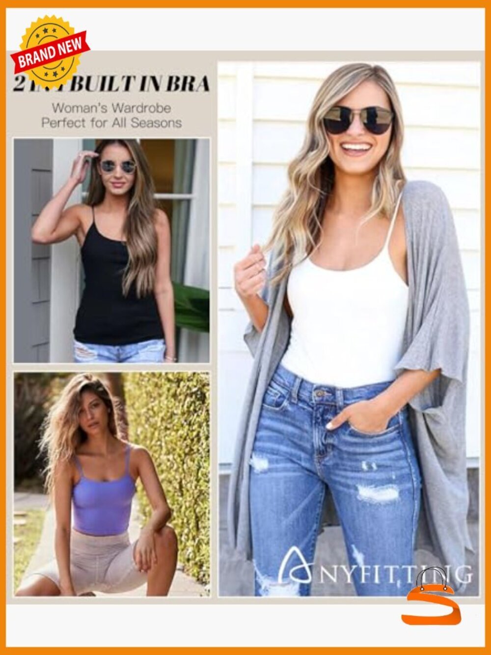 Adjustable Strap Camisole with Built-in Padded Bra Sleeveless Layering Top - Picture 5 of 7